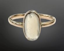 A rose gold moonstone ring, stone 10mm by 5mm, size L. CONDITION REPORT: 2.