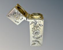 A good quality Victorian scent bottle, partially gilded with bird and flower decoration, dated 1890,