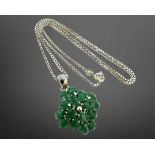 A silver emerald cluster pendant on chain, length 50cm, pendant 24mm diameter.