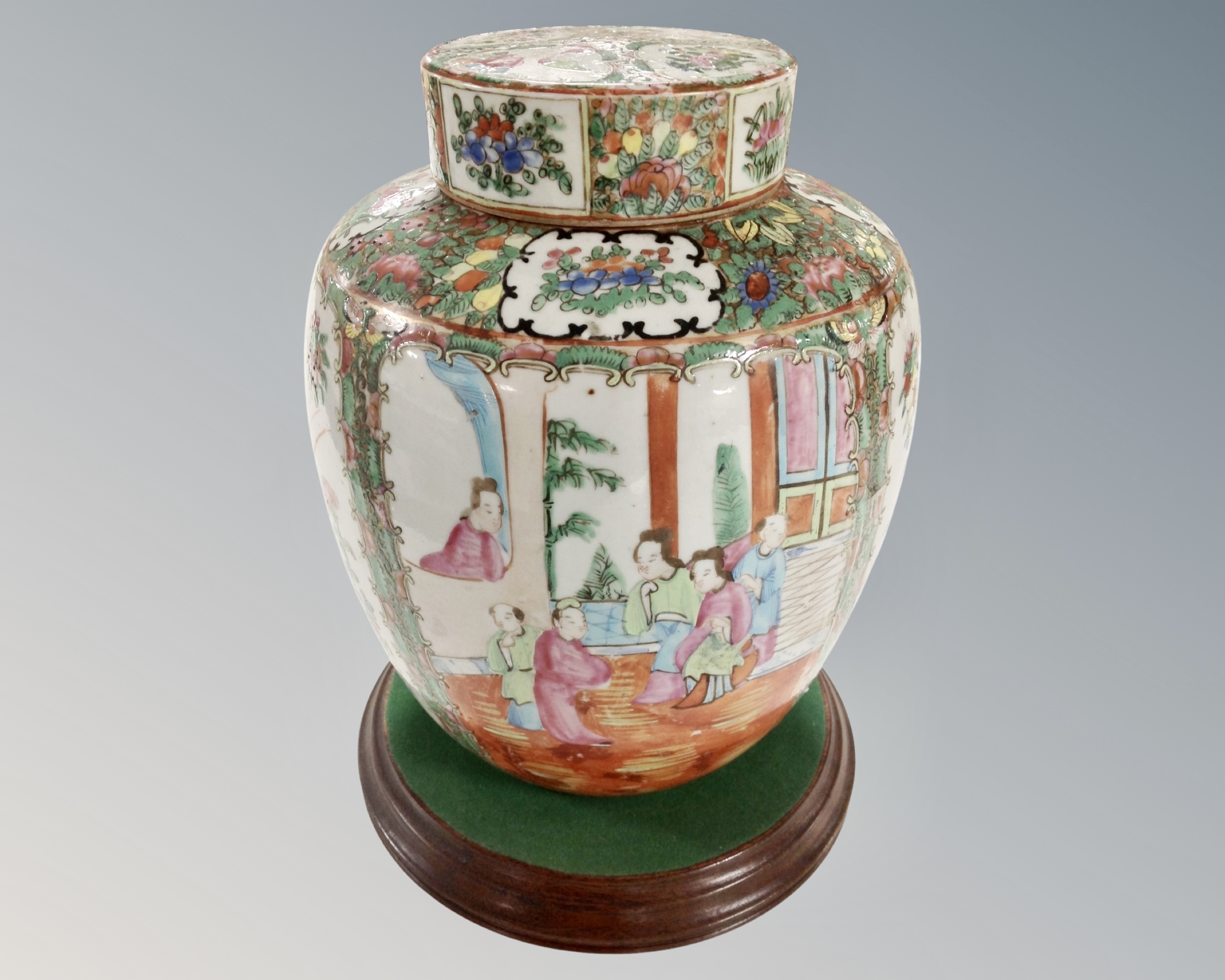 A 19th century Cantonese Famille Rose porcelain lidded ginger jar, - Image 3 of 3