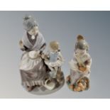 A Lladro figure Girl with Grandmother together with a further Lladro figure of a girl picking