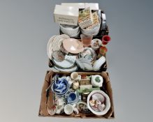 Three boxes containing 20th century pottery and porcelain including dinnerware,