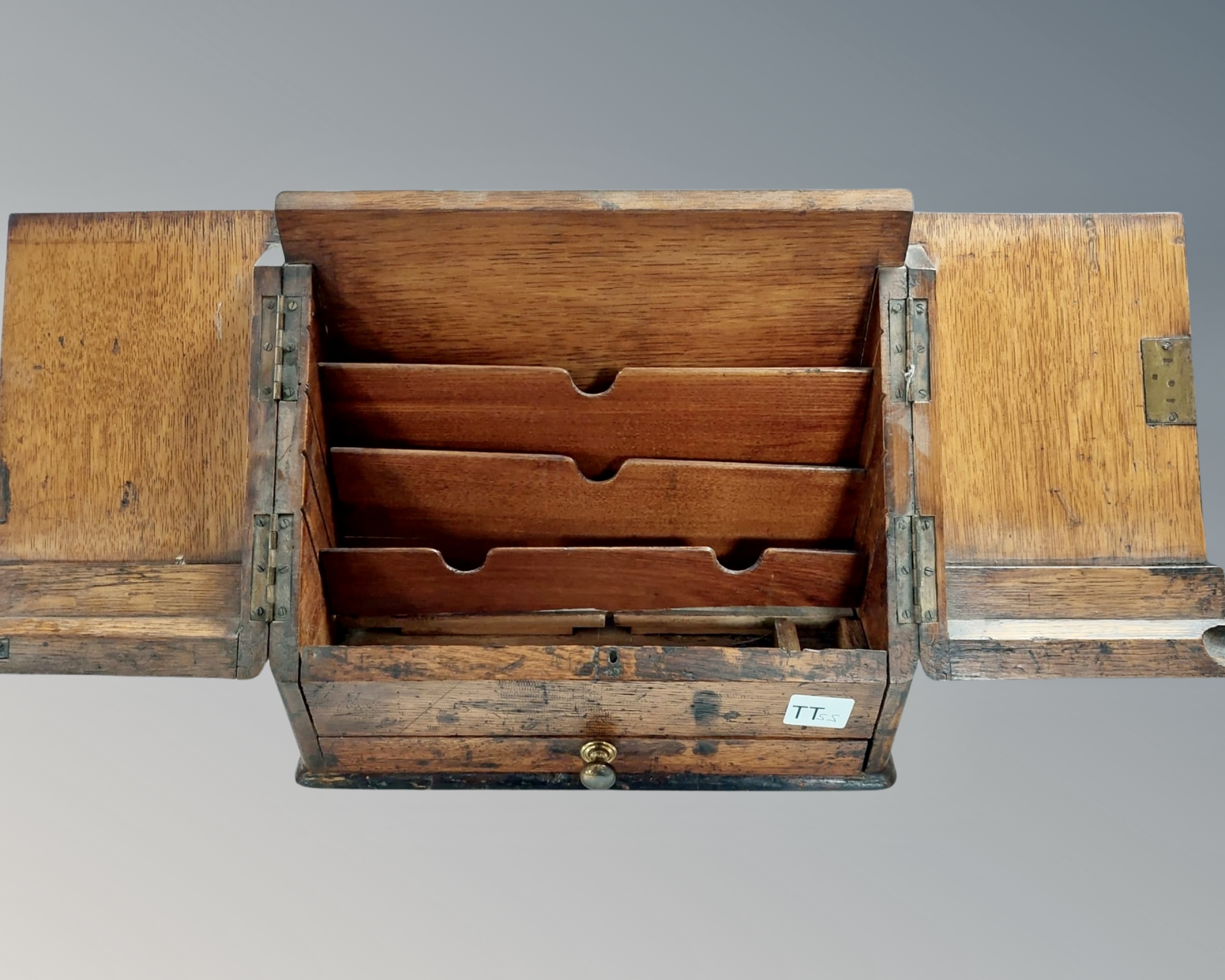 A late Victorian oak correspondence box.