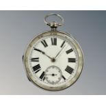 A silver open-faced key-wound pocket watch by The American Watch Co, Waltham, Massachusetts,