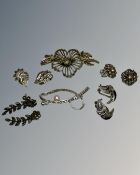 A collection of silver marcasite jewellery.