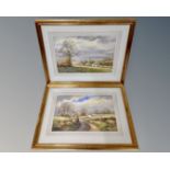 Two watercolours by Clive Pryke (20th century) depicting rural landscapes, each 44cm by 31cm.