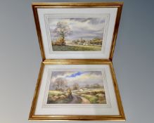 Two watercolours by Clive Pryke (20th century) depicting rural landscapes, each 44cm by 31cm.