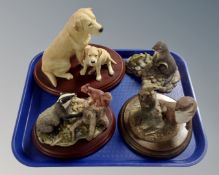 Three Border Fine Arts figure groups comprising Labrador and pup, badger and squirrel,