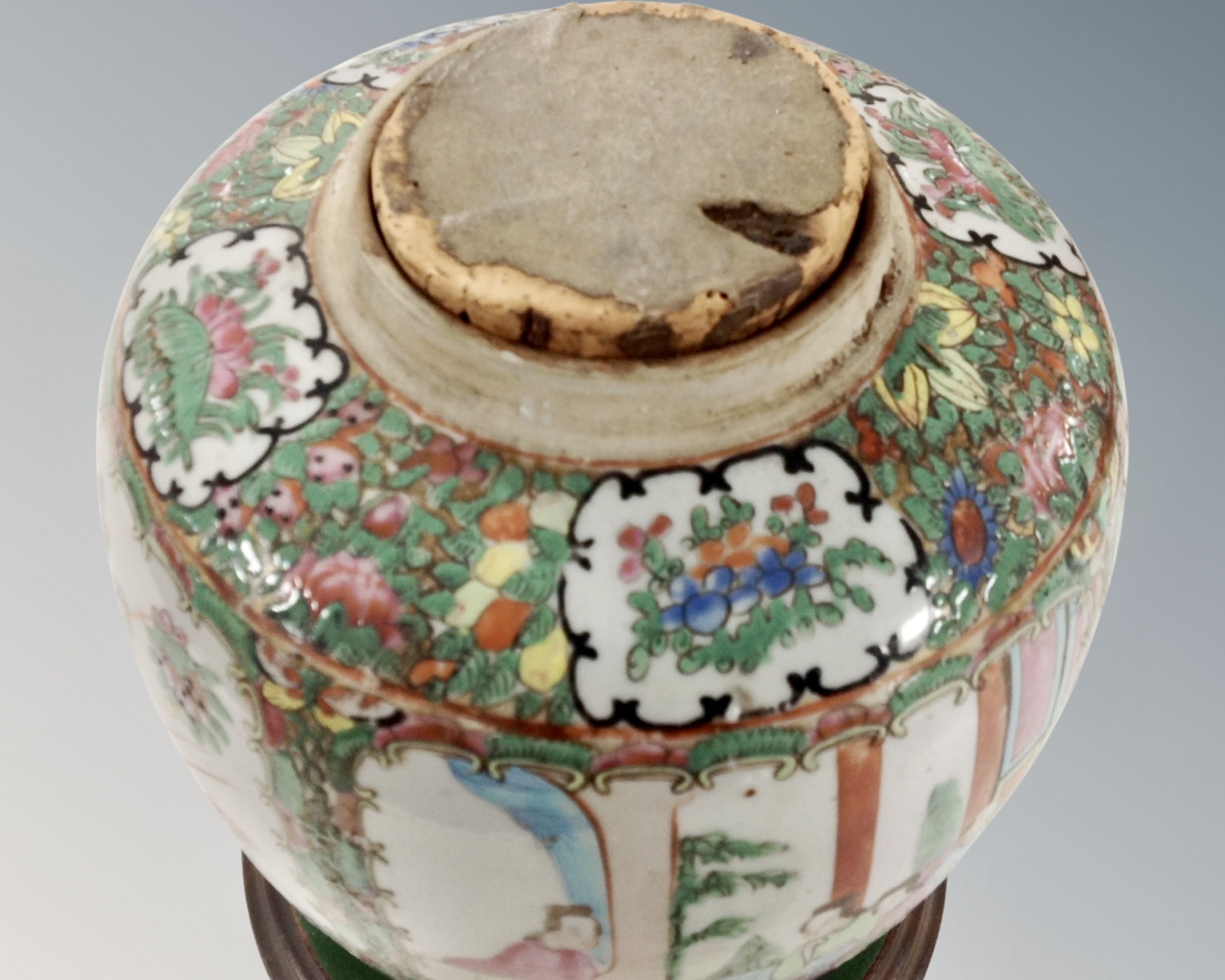 A 19th century Cantonese Famille Rose porcelain lidded ginger jar, - Image 2 of 3