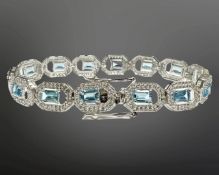An Art Deco style blue zircon panel bracelet, length 19cm.