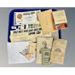 A quantity of first day covers, stamps, assorted ephemera including ration book,