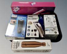 A boxed V05 hair wand together with a Philips wet and dry shaver, Wahl 14 in 1 groomer,