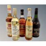 Four bottles of brandy comprising Constantino, Panayotakis, Carthago and Napoleon Beehive,