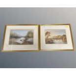 K Walton (late 19th/20th century) : Two river studies, watercolours, signed, 26cm by 19cm each.