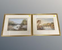 K Walton (late 19th/20th century) : Two river studies, watercolours, signed, 26cm by 19cm each.