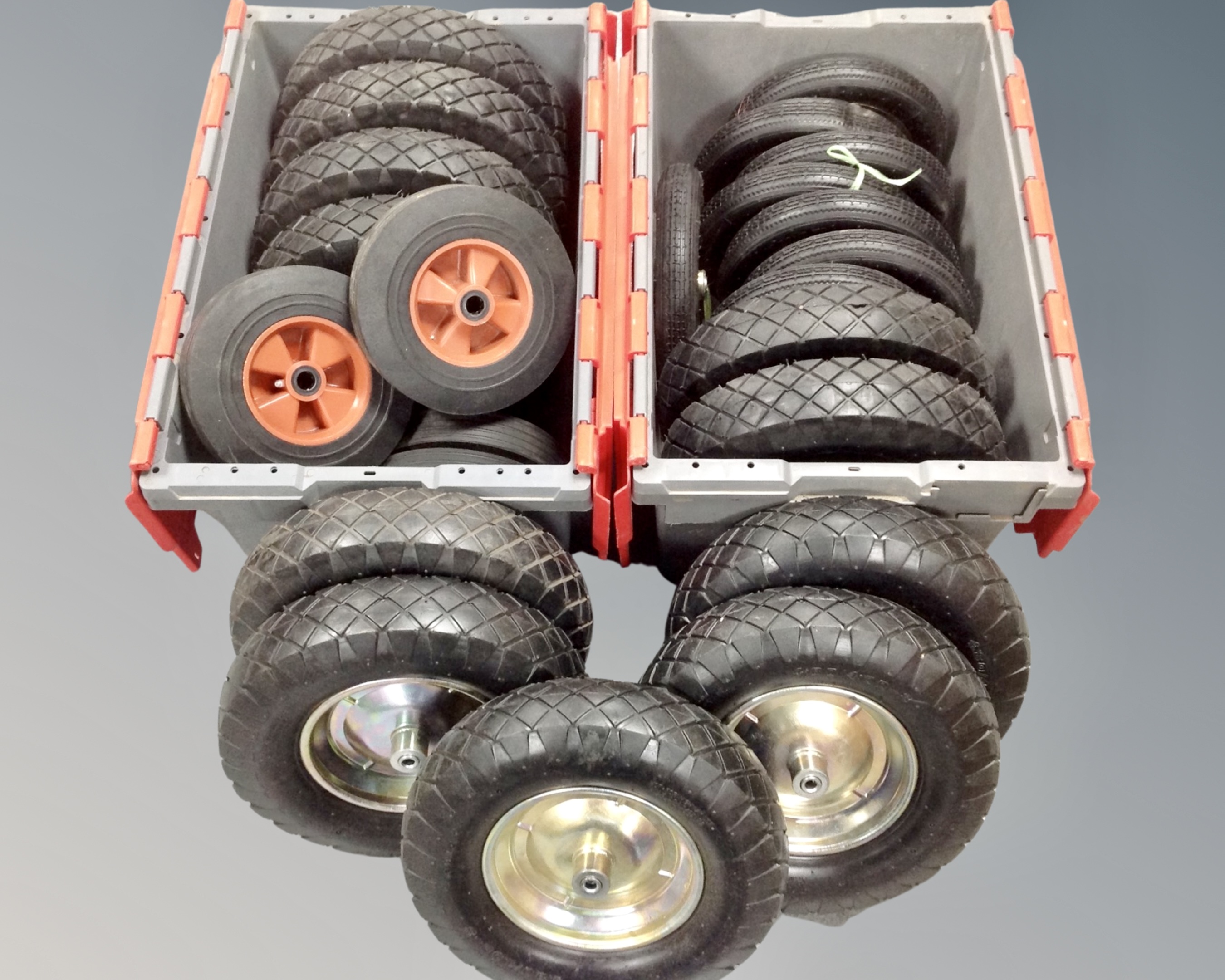 Two crates of sack barrow wheels