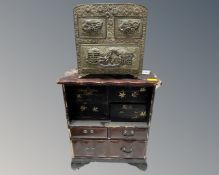 A Japanese Meiji period lacquered table cabinet (AF) together with a Japanese embossed brass