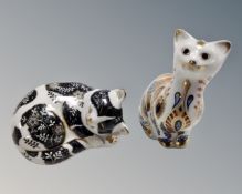A Royal Crown Derby Siamese kitten paperweight and 'Misty' sleeping cat paperweight,