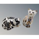 A Royal Crown Derby Siamese kitten paperweight and 'Misty' sleeping cat paperweight,