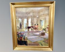 A large gilt framed textured print of a salon interior