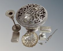 A small quantity of silver plated items including rose bowl, animal figures etc.