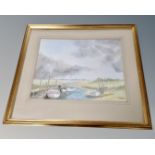 J. Macdonald : Boats in an estuary, watercolour, in gilt frame and mount.