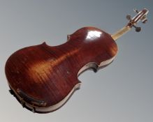 A late 19th century German violin with two-piece 13" back, labelled within,