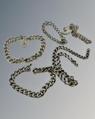 Five silver chains / bracelets, 129g.