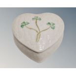 A Belleek heart shaped trinket box together with a Belleek vase.