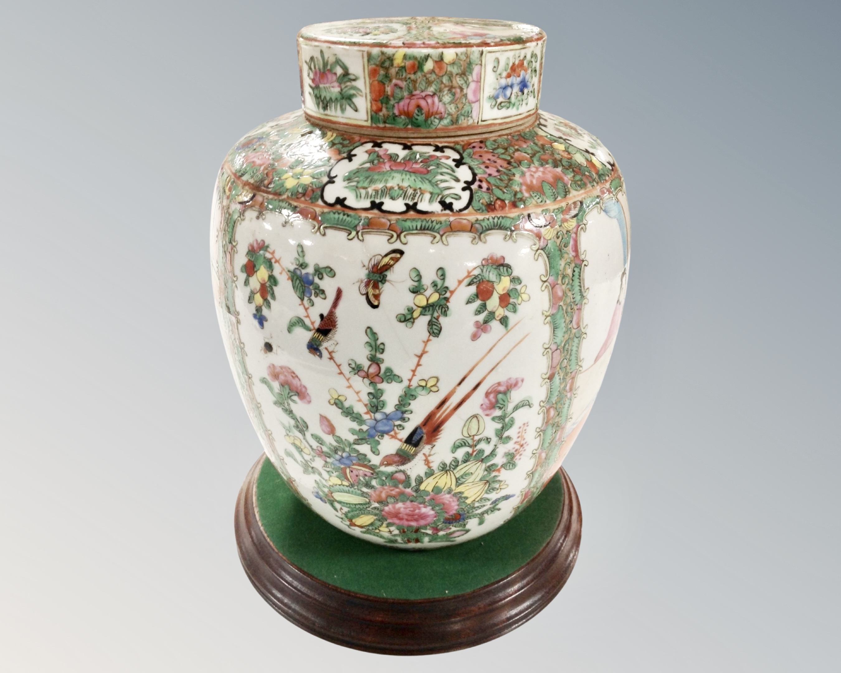 A 19th century Cantonese Famille Rose porcelain lidded ginger jar,