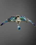 A silver plique à jour hummingbird brooch by Shipton & Co, width 67mm.