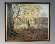 Continental school : Study of a fisherman on a riverbank, oil on canvas, 70cm by 60cm.