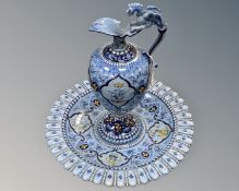A 19th century French faience porcelain ewer and charger by J.