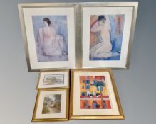 Five assorted colour prints including a pair of nude studies etc.