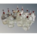 A collection of 14 assorted glass demijohns.