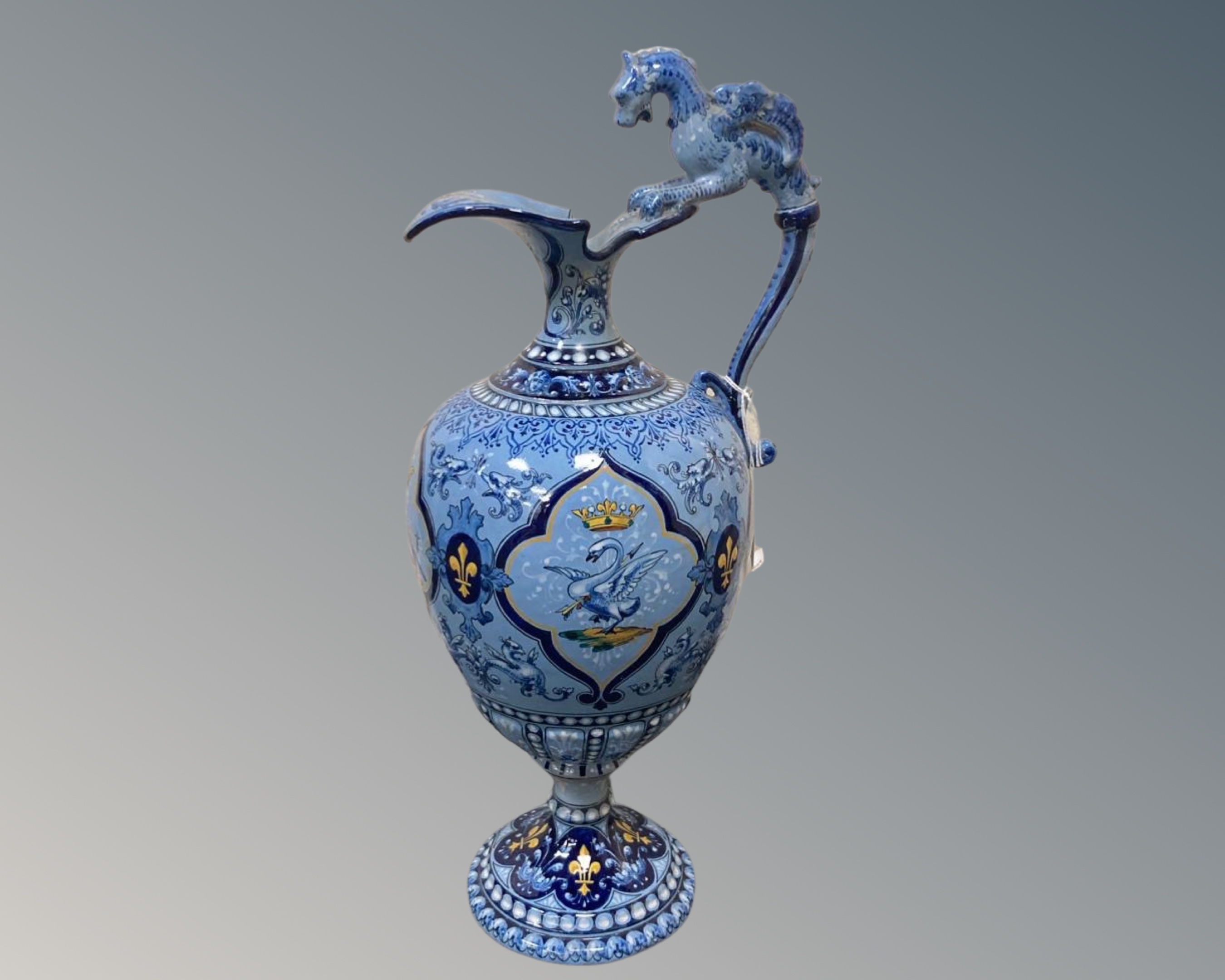 A 19th century French faience porcelain ewer and charger by J. - Image 2 of 3