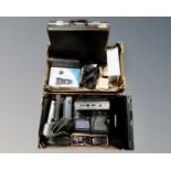 Two boxes containing Remington shaver, briefcase, electricals including radios, laptop etc.