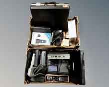 Two boxes containing Remington shaver, briefcase, electricals including radios, laptop etc.