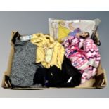 A box of clothing including woolen fleece, Fat Face cardigans, M & S clothing, Ralph Lauren socks,