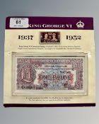 Coincraft : A commemorative George VI £1 note, stamp and coin collection.