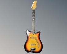 A six string electric guitar.