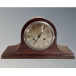 An oak cased Enfield eight day mantel clock with silvered dial