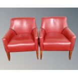 * Withdrawn * A pair of red leather armchairs with black trim.