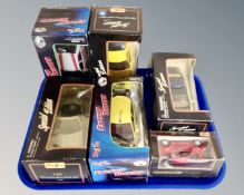 Five Maisto 1:24 scale die cast vehicles : Mercedes Benz, Chevrolet, etc,