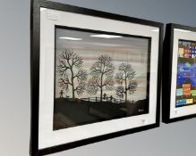 Gordon Barker (1960 - ) : Evening Walk, acrylic on paper, 40cm by 30cm.