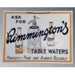 A Rimmington's table water advertisement on card.