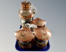 Four brass and copper ship's lamps, two masthead,