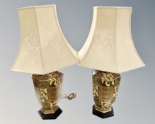 A pair of decorative table lamps with shades.