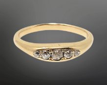 A gold five stone diamond ring, size G CONDITION REPORT: 2.7g. Marked rubbed.