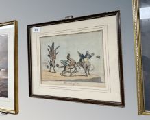 An early 19th century hand coloured print ' Who's Best Off' , 27cm by 20cm.